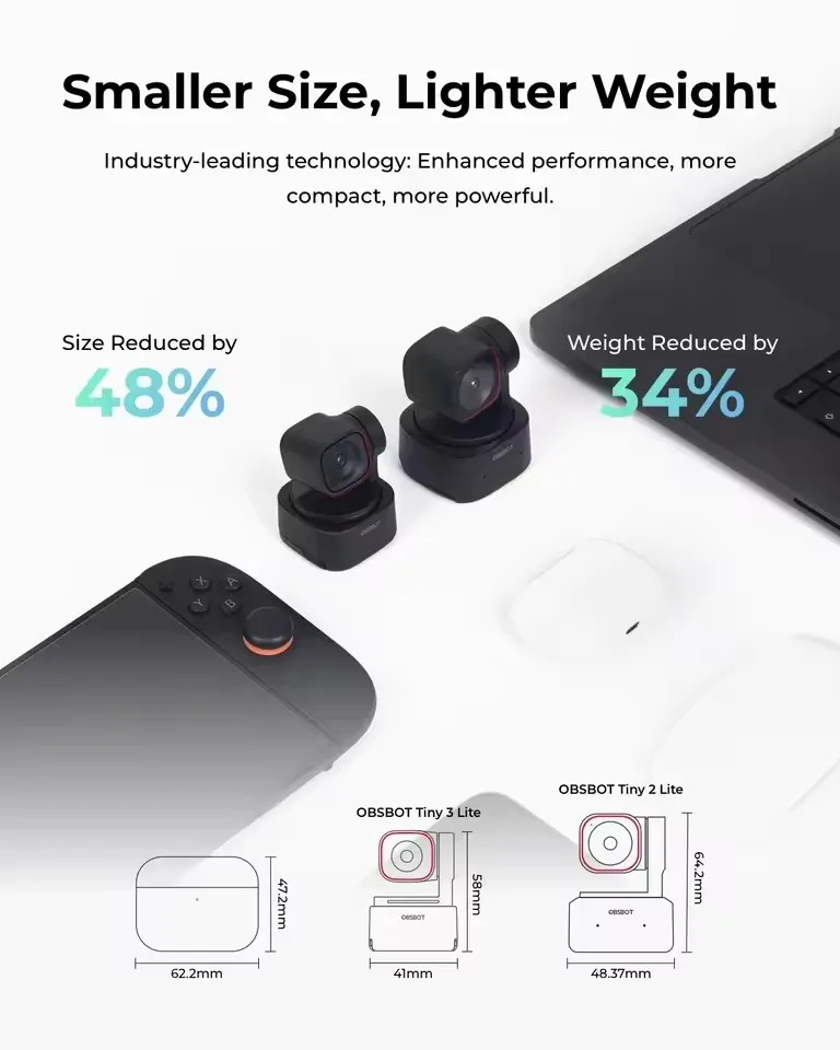 OBSBOT Tiny 3 Lite AI-Powered Spatial Audio 4K Webcam - AI
