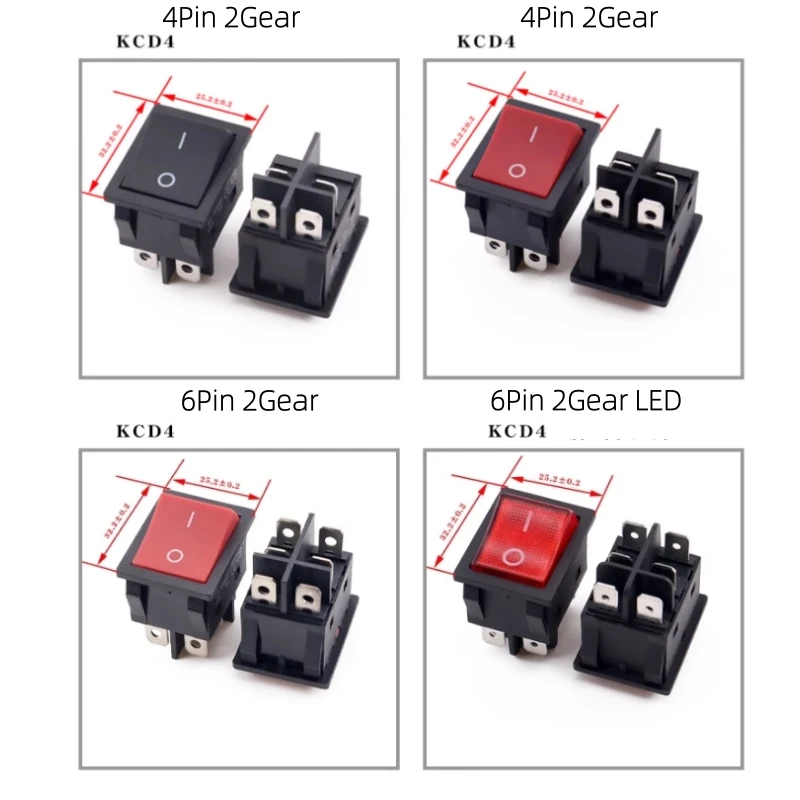 KCD4 High Current Rocker Switch 30A/40A | 4/6 Pin 2 Gear SPDT for Welder Machine | Illuminated Red/Green LED