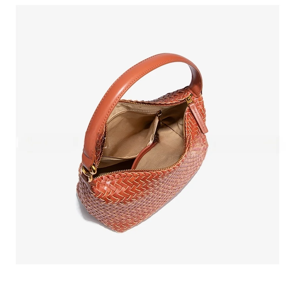 New Handmade Woven Bag, Women's Soft Leather Lunch Box Bag, Armpit Bag, Dumpling Bag, Versatile, Light Luxury Tofu Bag