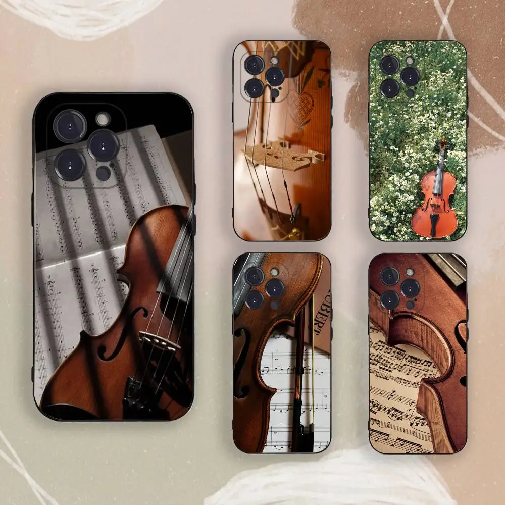 

Music Musical Violin Phone Case For iPhone 17,16,15,14,13,12,11,Pro,Max,Plus Soft Black Cover