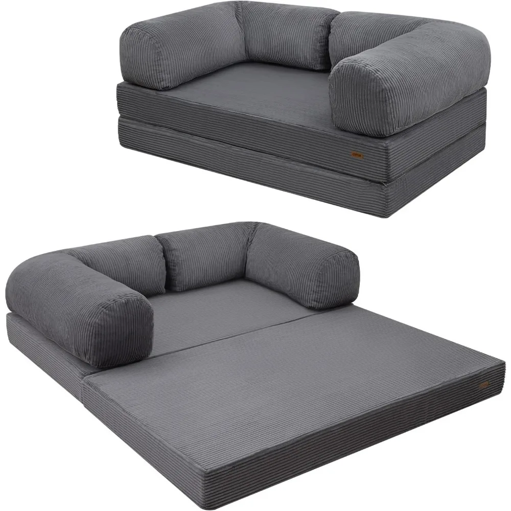 

COMAX Futon Sofa Bed, 4-in-1 Floor Foldable Sofa Couch Bed Queen with L-Shaped Armrests, Convertible Folding Chair Bed Sleeper M