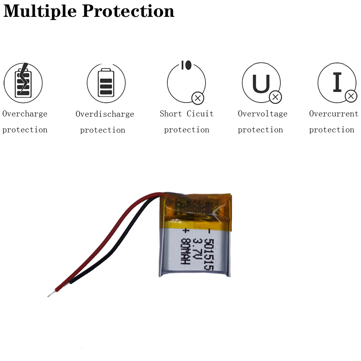 3.7V 80mAh 501515   Células de iones de batería recargable LiPo de polímero de litio para auriculares bluetooth Mp3 Mp4 Mp5 E-book