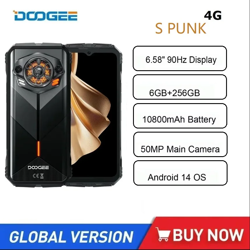 DOOGEE S Punk Rugged Smartphone Android 14 LED Light Effect 6.58