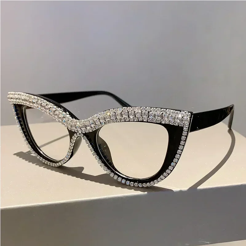 Personalized Diamond Encrusted Reading Glasses Women Retro Cat Eye Luxury Simple Presbyopia Glasses Blue Light Blocking Glasses
