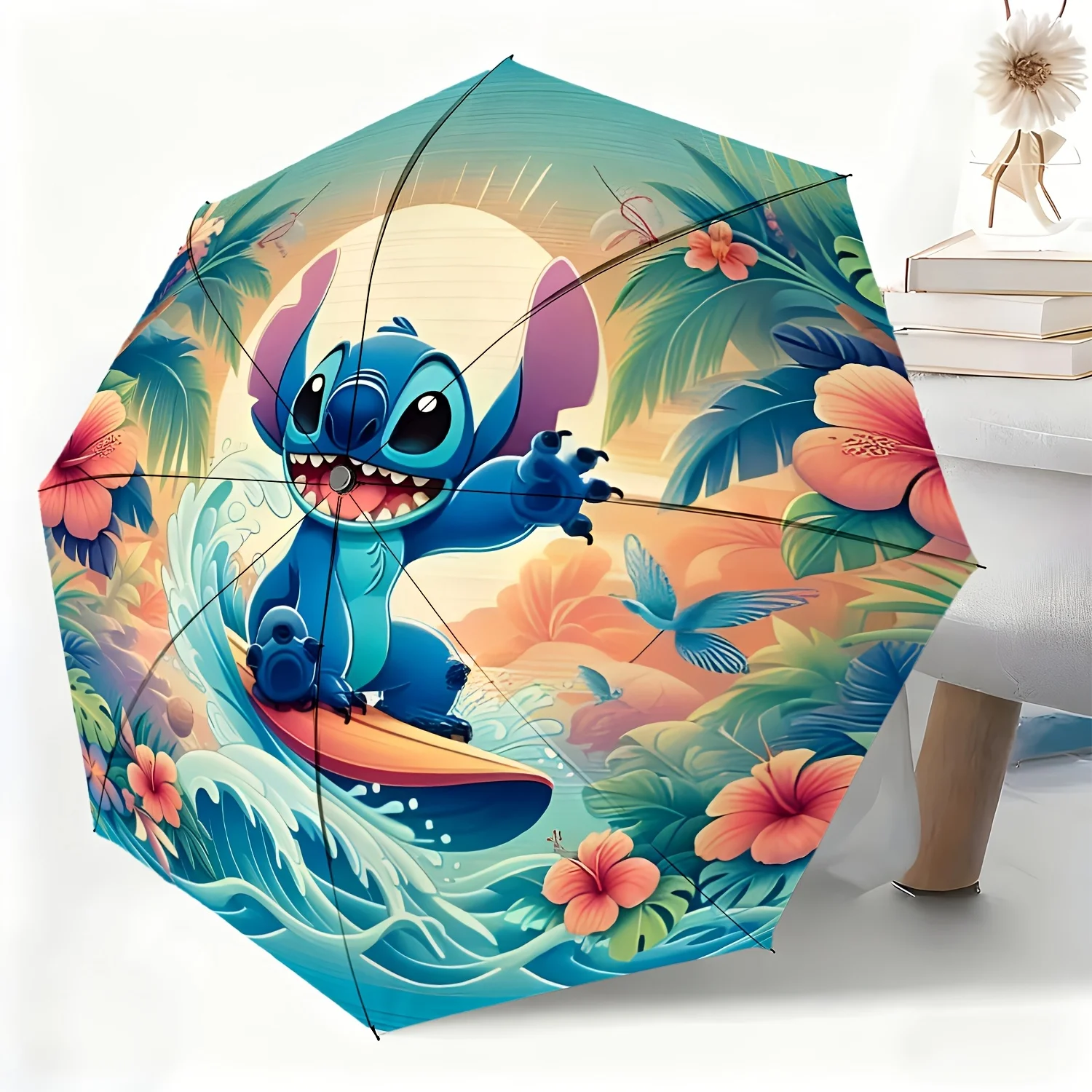 

Автоматический зонт Disney Stitch Surf, 1 шт., всепогодный складной зонт для любых случаев, портативный компактный зонт, рождественский подарок