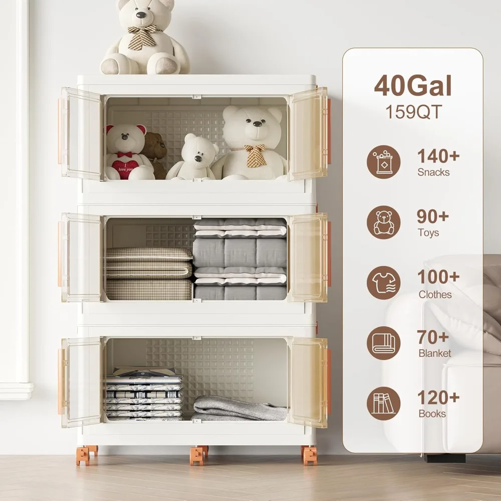 Stapelbare 178 Qt-Aufbewahrungsbehälter mit Deckel, 45-Gallonen-zusammenklappbare Behälter auf Rädern, Schrank-Organizer, Aufbewahrungsschubladen