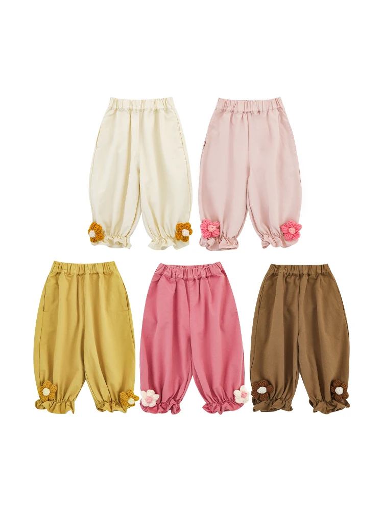

Girls' Autumn Leggings Handmade Three-Dimensional Flower Baby Fashion All-Match New Casual Pants