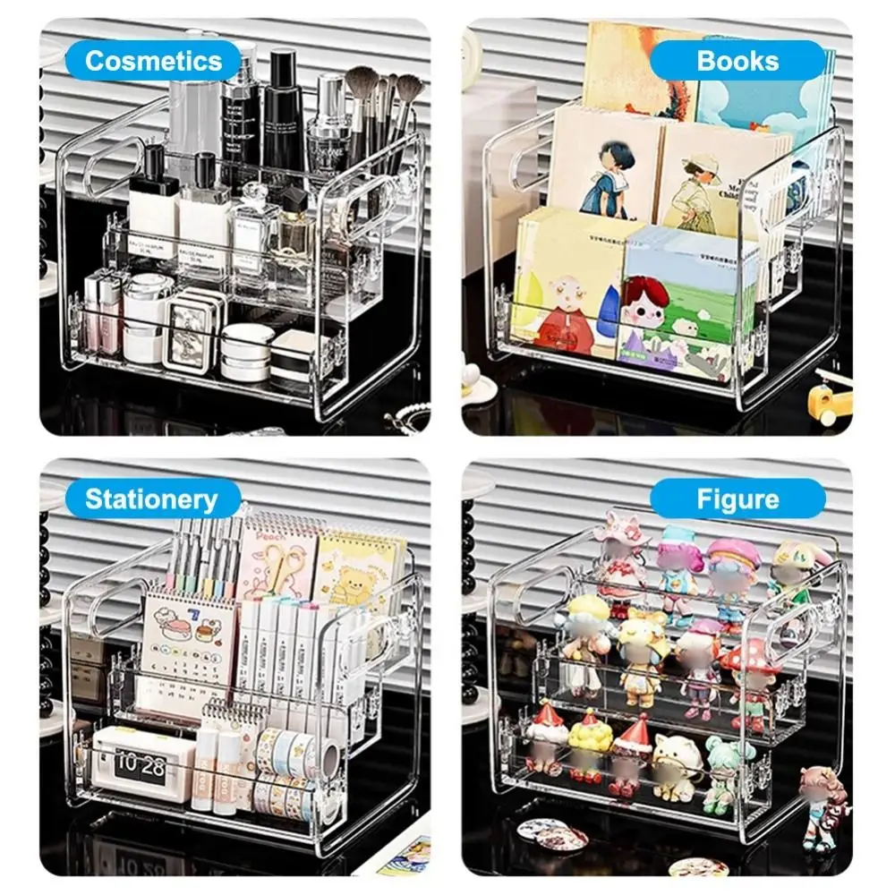 

Transparent Cosmetic Storage Box Large Capacity Three-Tier Design Display Case with Handle Slanted Storage Basket