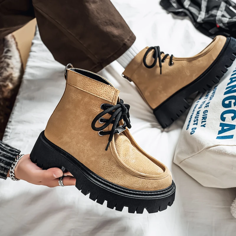 

Designer Men's Boots Fashion Casual Handmade Boots High Top Mens Ankle Boots High Quality Platform Work Shoes Man Chelsea Boots