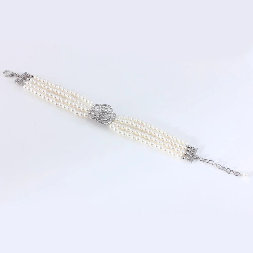 

4 Rows Pet Pearl Necklace Adjustable Collar Jewelry For Dogs Puppy Imitation Rose Necklace Pet Decoration Gift (White Rose, L)