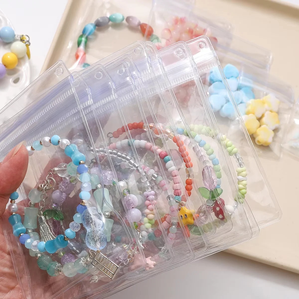20/100Pcs New PVC Plastic Self Sealing Bag Dustproof Transparent Zip Lock Bags With Hanging Holes, Reclosable Jewelry Bag