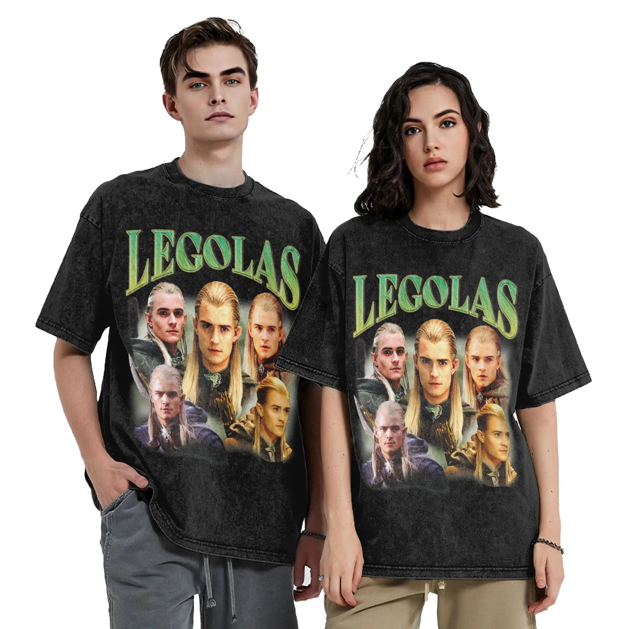 Washed T Shirts L-Lords R-Rings Legolas Elf Hip Hop Vintage T-Shirts Streetwear 100% Cotton Summer Tops Tee Shirt for Men Women