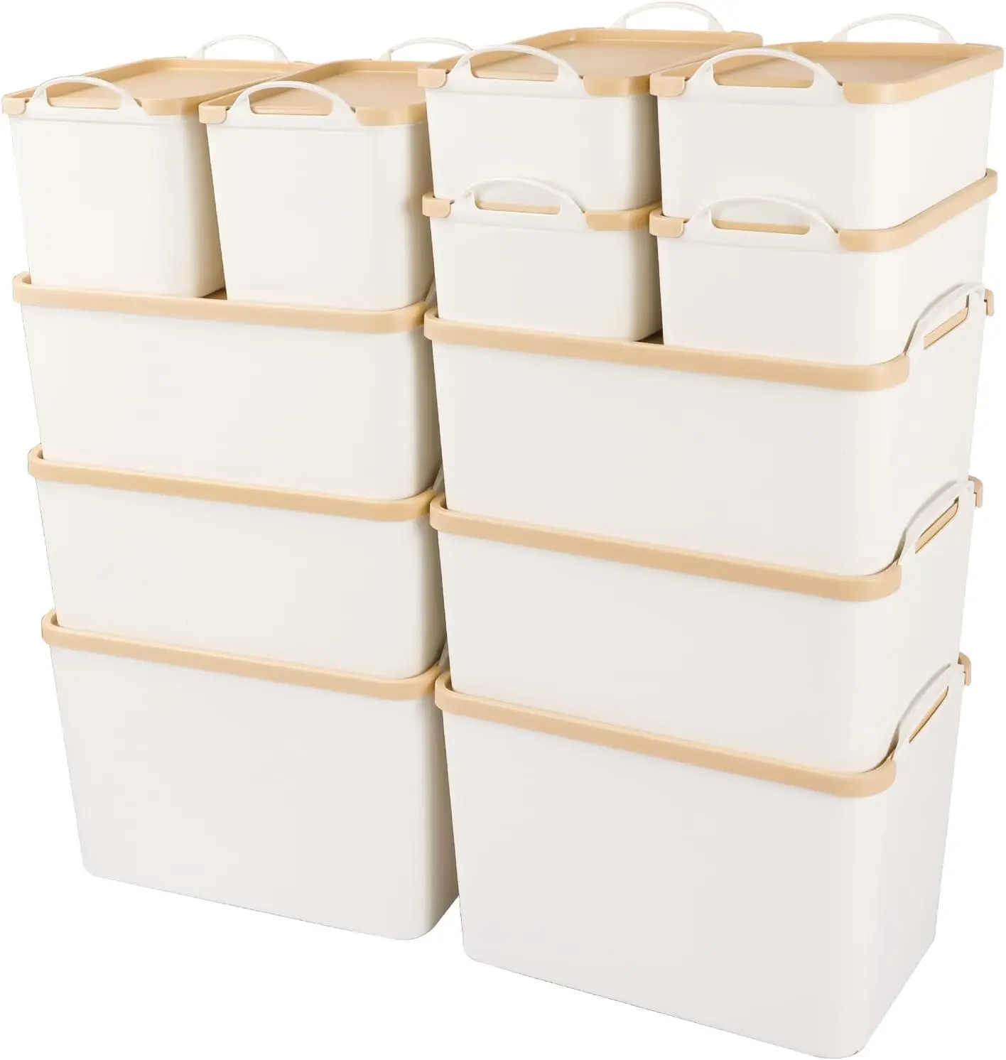 Anminy 12Pcs Plastic Storage Bins Containers With Lids, Large White Storage Organization Bins Boxes, Lidded Plastic Storage