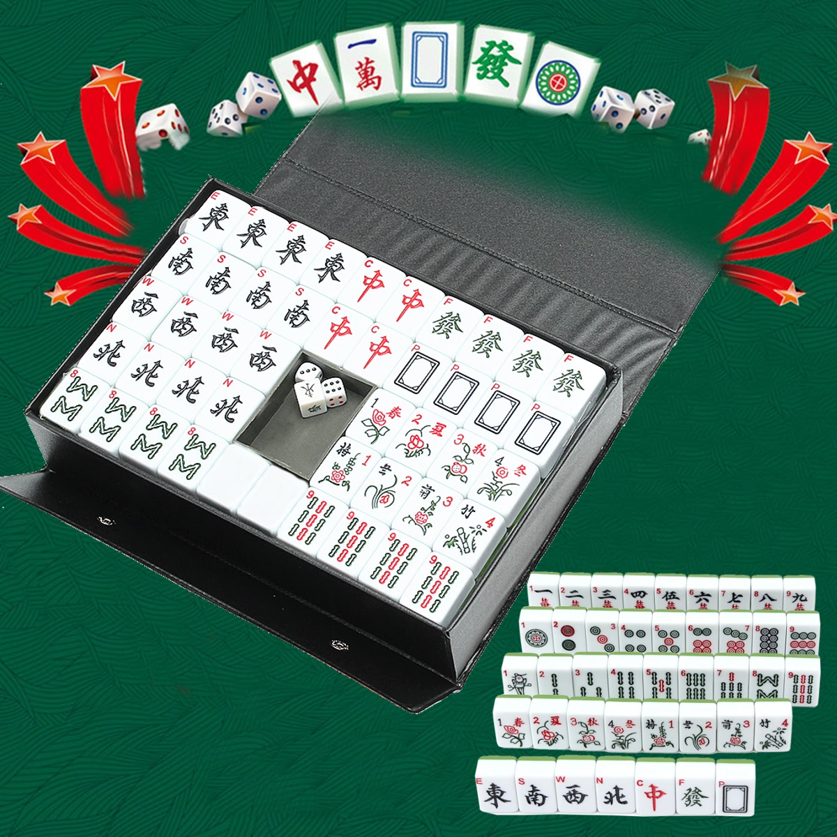 Chinese Traditional Board MahJong Game Set English Characters Home Homeheld Indoor for Family Leisure Time