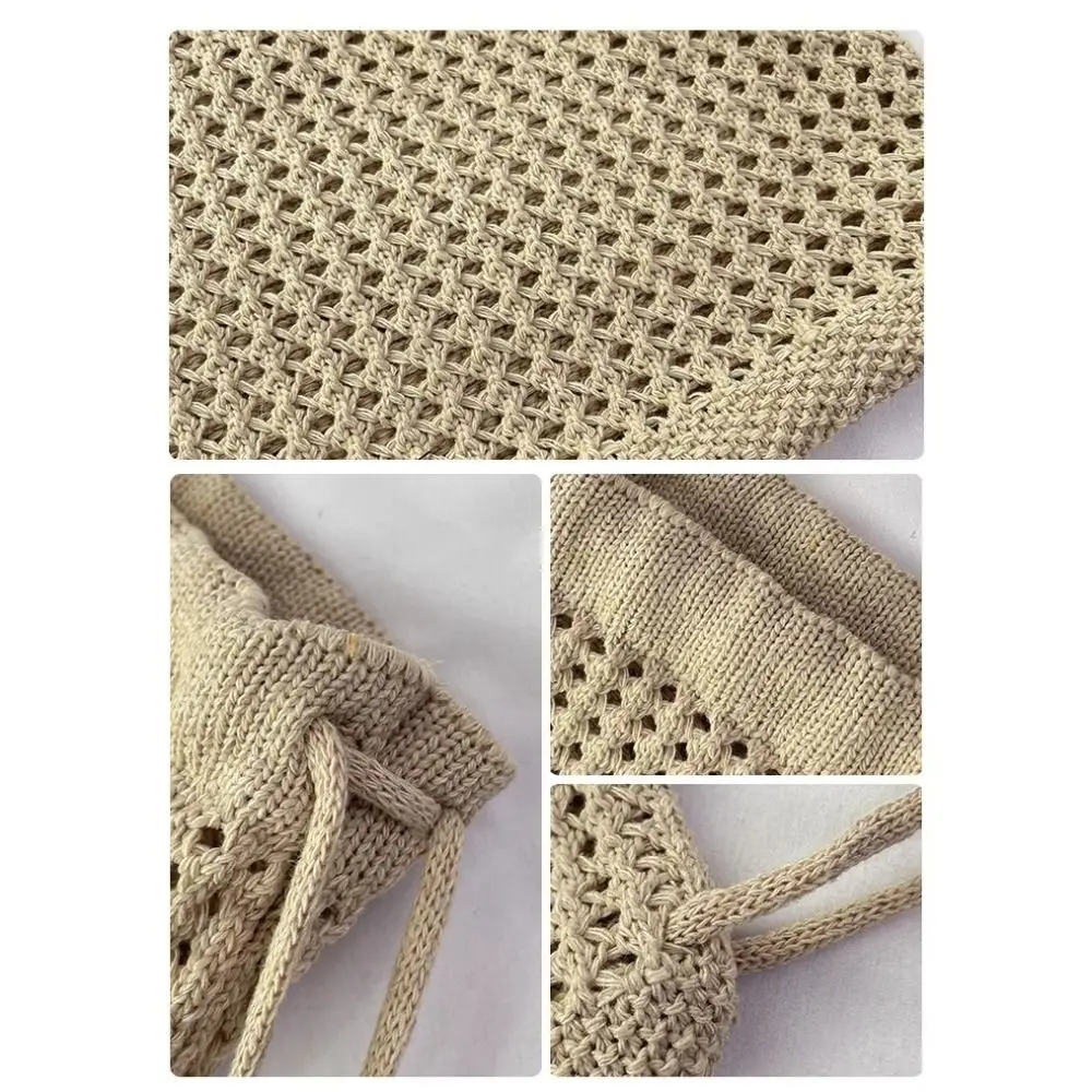Solid Color Knitting Shoulder Bag Large Capacity Lazy Style Bohemian Crochet Backpack Versatile Hollow Out