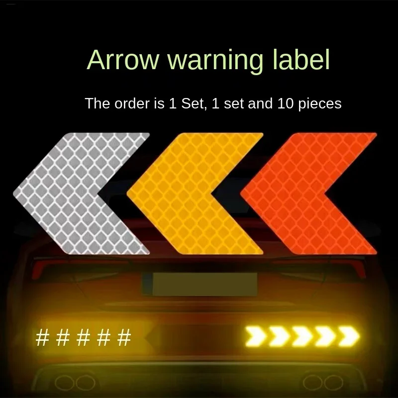 10pcsCar Electric Motorcycle Body Decoration Modified Arrow Reflective Stickers Diamond Warning Stickers