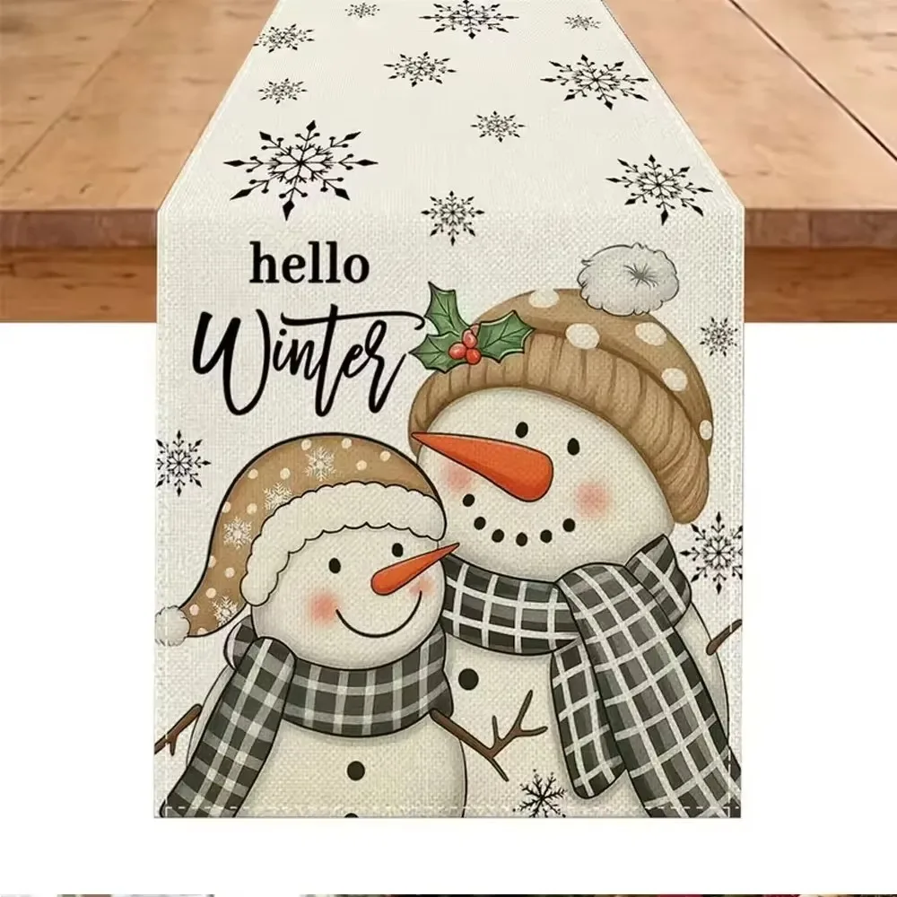 Linen Table Runner Highl Cow in Santa Hat on Off White Rustic Farmhouse Christmas Table Decor  Holiday Gathering
