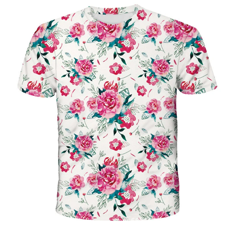 New Men Women's T-Shirt O Neck Short Sleeve Top 3D Flowers Print Tee Shirt Fashion Casual Female Clothing Summer Streetwear Tops