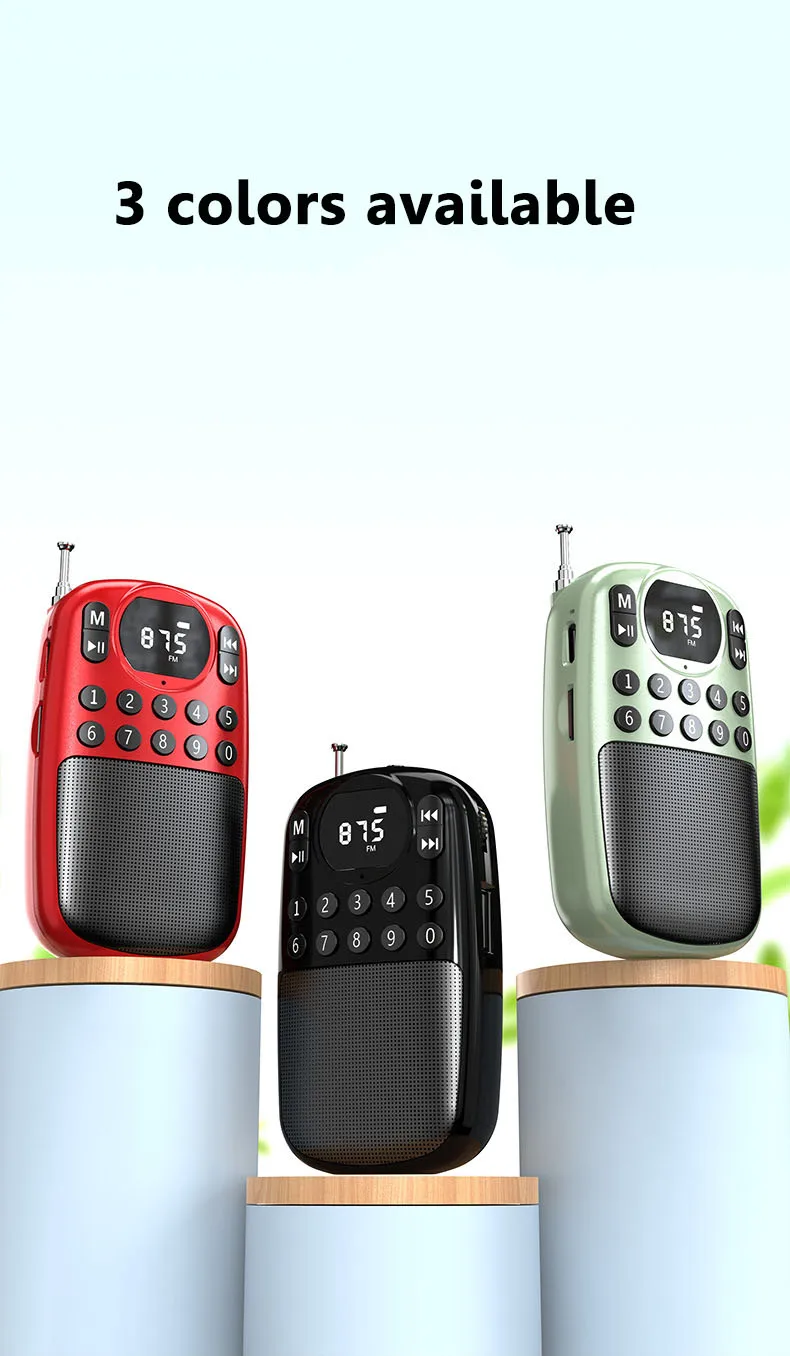Mini Radio FM de Bolsillo, Receptor Digital Portátil con Pantalla HD, Altavoz Bluetooth Inalámbrico, Reproductor de Músi