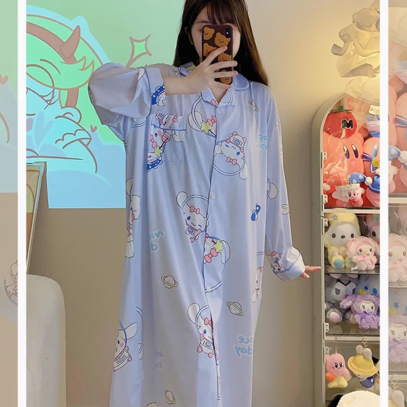 بلدي ميلودي فتاة شابة سترة النوم تنورة Kawaii الكرتون طالب طويلة الأكمام منامة الترفيه Homewear فستان نمط جديد #4