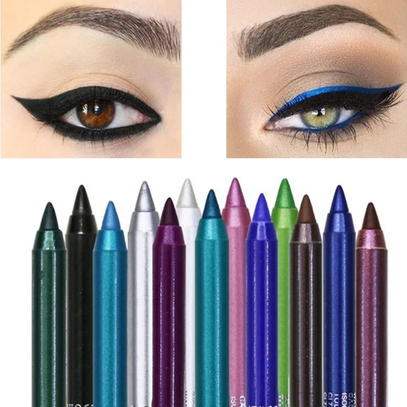 Lápiz Delineador de Ojos de larga duración para mujer, 14 colores, pigmento impermeable, azul, marrón, negro, Lápiz Delineador de ojos, Color de moda, maquillaje cosmético