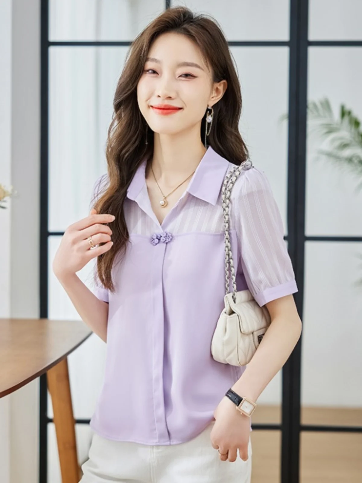 

Летняя уникальная женская блузка на пуговицах с коротким рукавом из шифона, модная, молодежная, приталенная, особая, милая, из полиэфирного волокна