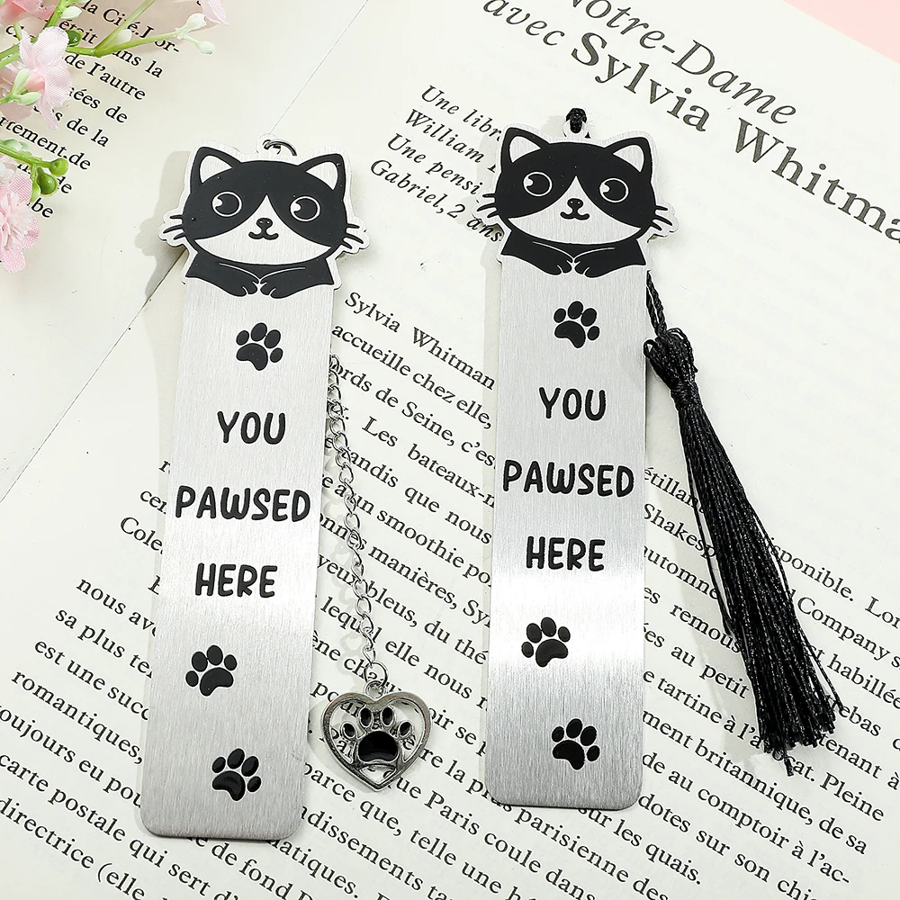 Marcapáginas de gato lindo, marcapáginas de Metal negro, marcas de lectura, colecciones para amantes de los libros, suministros escolares, regalos para amigos y profesores