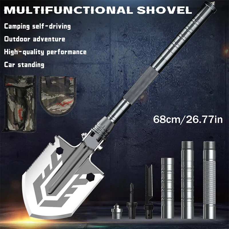 Multi-function Folding Shovel Military Spade Hoe 68cm Outdoor Garden Tool Kit Camping Fold Survival Tactical Shovel Digging Tool