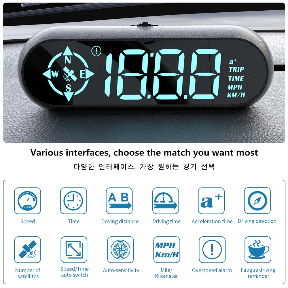 Geyiren G9 GPS HUD Auto Digital Speedometer Head Up Display Car Security Over Speed Alarm Clock Compass Odometer Car Accessories