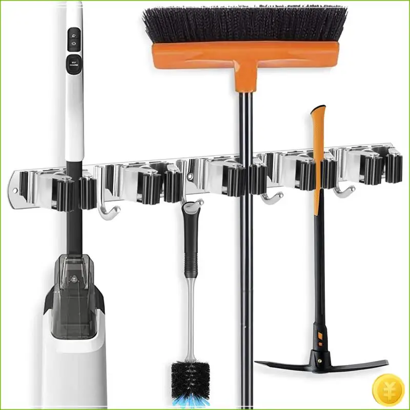 Broom Holder Mop Hanger Wall Mount Metal Organization Garage Storage System Garden Kitchen Tool Organizer