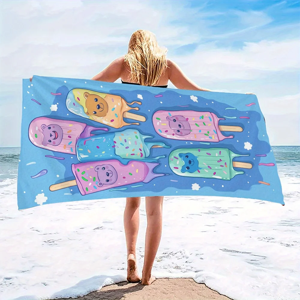 1pcs Cute ice cream pattern polyester microfiber beach towel is highly absorbent, suitable for swimming and beach outings