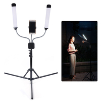 Tripod Stand with 2-Fill light, Gooseneck Floor Stand with LED Lamp 3000K to 6000K, Phone Holder Floor Stand