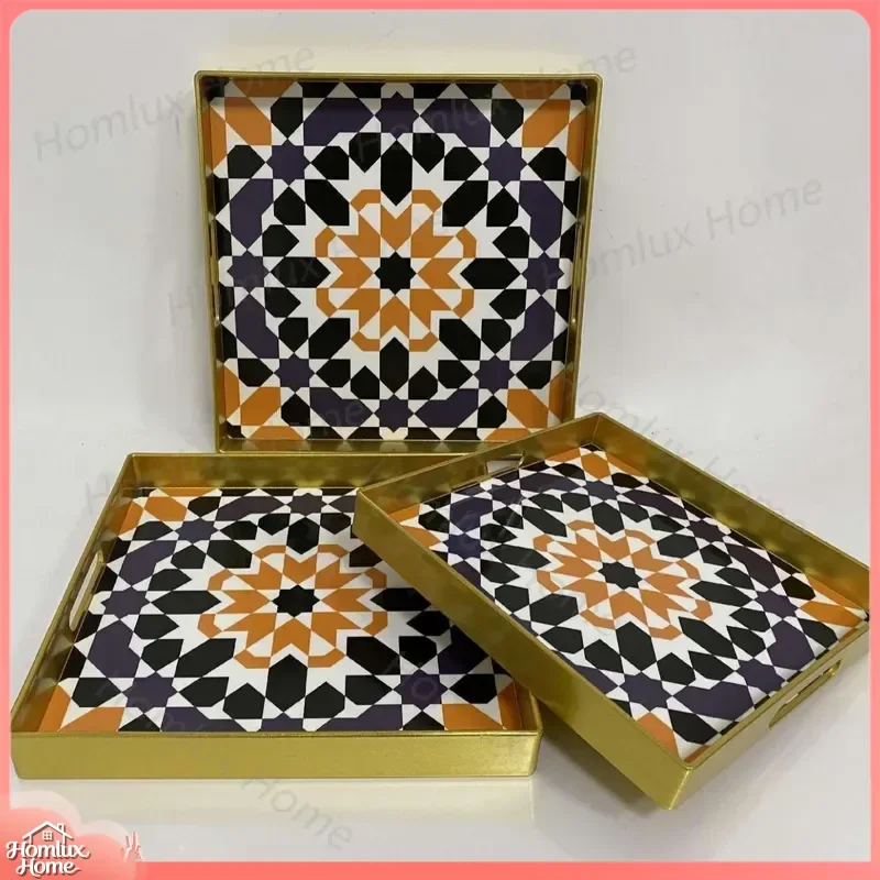 European Retro Plastic Tray Tea Tray Serving Tray Decorative  for Home Kitchen Office Wholesale Light Luxury Pendulum