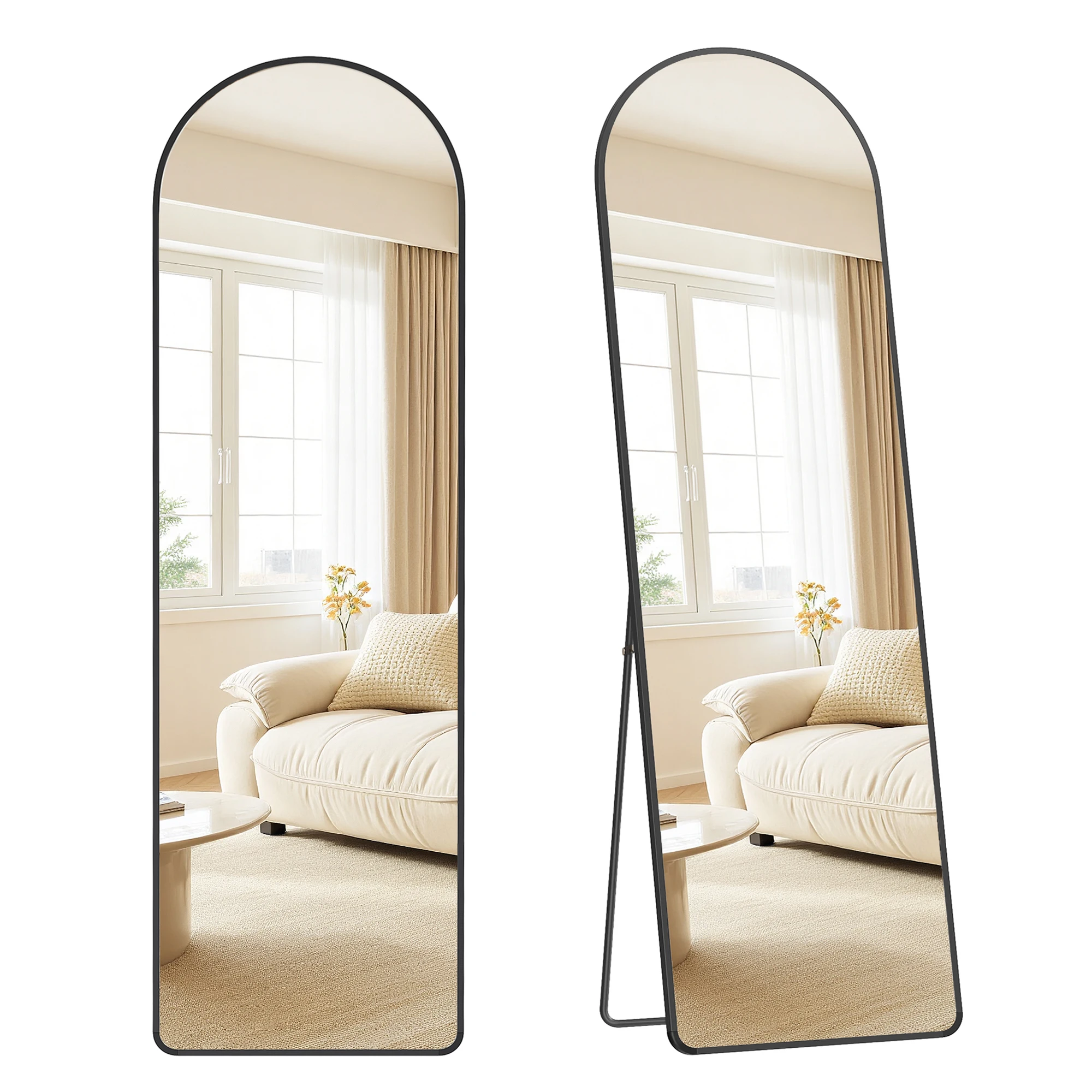SONGMICS spiegel in volle lengte 160x50 cm gebogen staande spiegel aluminium frame gehard glas afgeronde hoeken