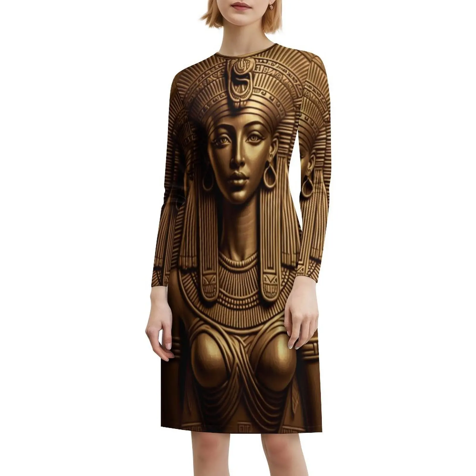 الكاهنة المصرية في الذهب. فستان بوهيمي عتيق بأكمام منتفخة أو خيارات بدون أكمام للنساء فستان مجمد مصري #6