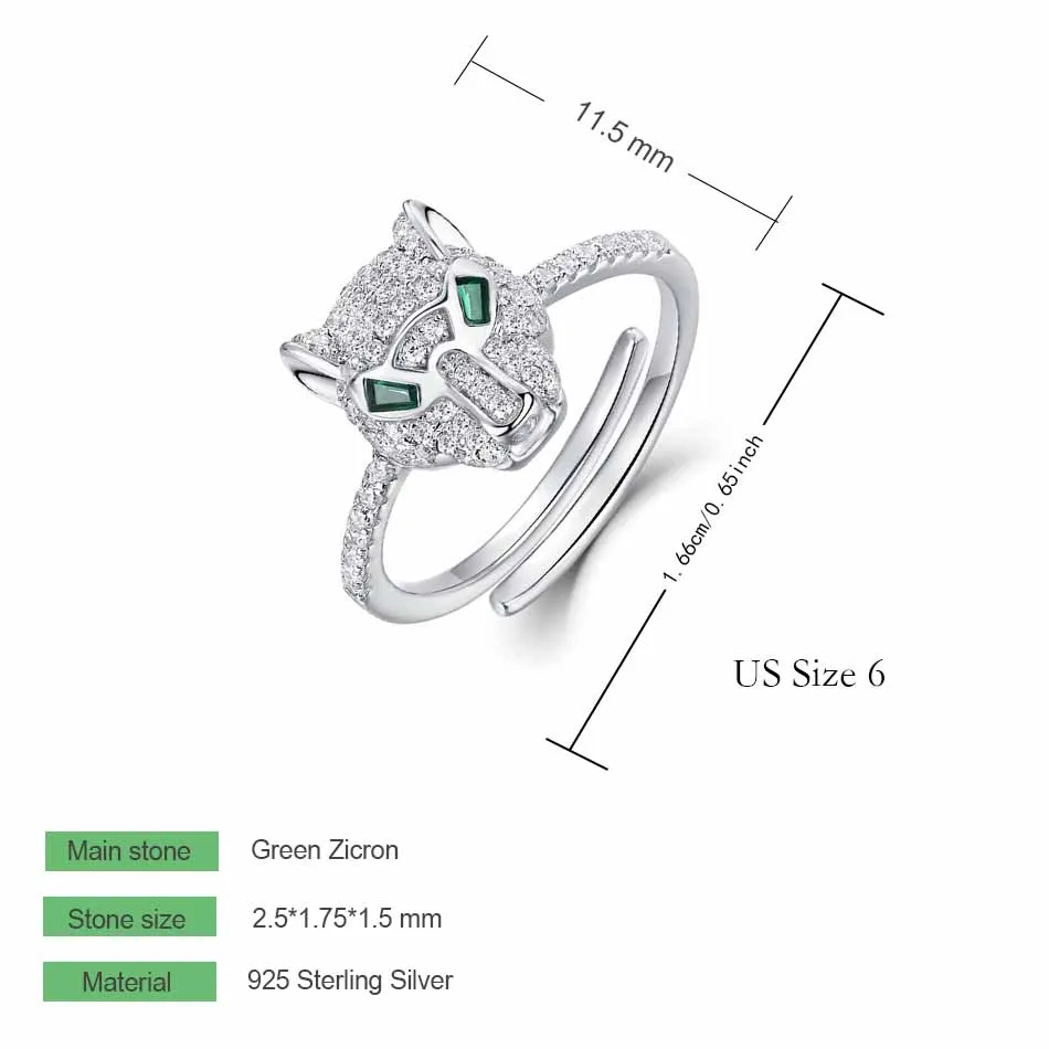 ALLNOEL 925 Sterling Silver Open Rings For Women Hollow Leopard Head Ring Animal Sparkling Cubic Zirconia Jewelry Gifts Hip Hop