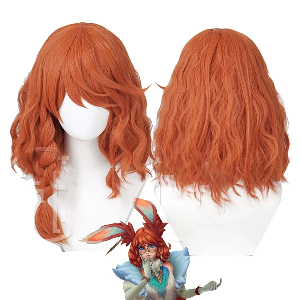 

Women Game LOL Champion The Witch Between Worlds Aurora Cosplay Orange Curly Heat Resistant Hair Wig