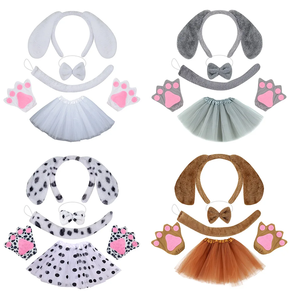 Halloween anime meninas adultos crianças manchado orelhas de cachorro bonito pelúcia engraçado animal nariz cauda bandana saia traje cosplay adereços