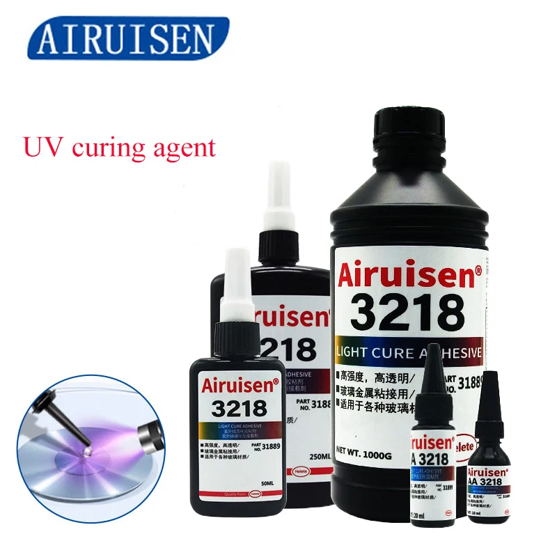 

Ai Rui Sen 3218 3018 UV Glue UV Curing AdhesiveTransparent Crystal and Glass Adhesive with UV FlashlightStrong quick drying Glue