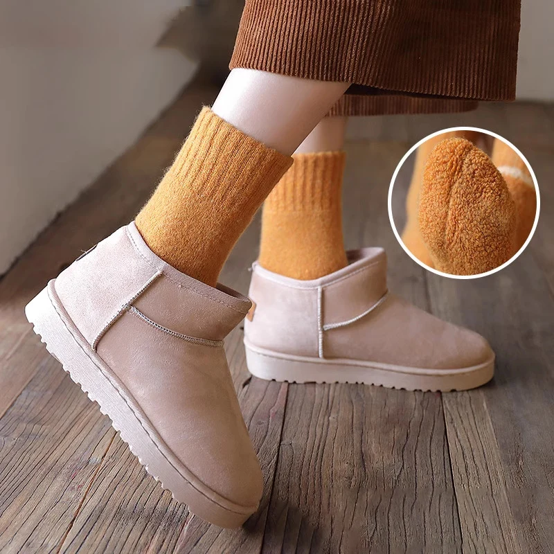 2 Pairs of Comfortable Warm Wool Socks Solid Color Leisure Winter Thick Plush Sports Socks High Quality Heating Home Sleep Socks