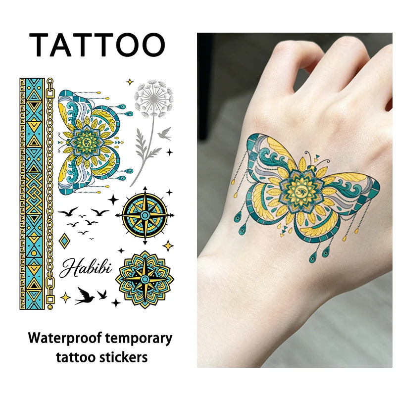 Elegant Tribal Gold Foil Temporary Tattoos, Long-Lasting Waterproof & Skin-Friendly New Technology, For Women, Arm, Leg.