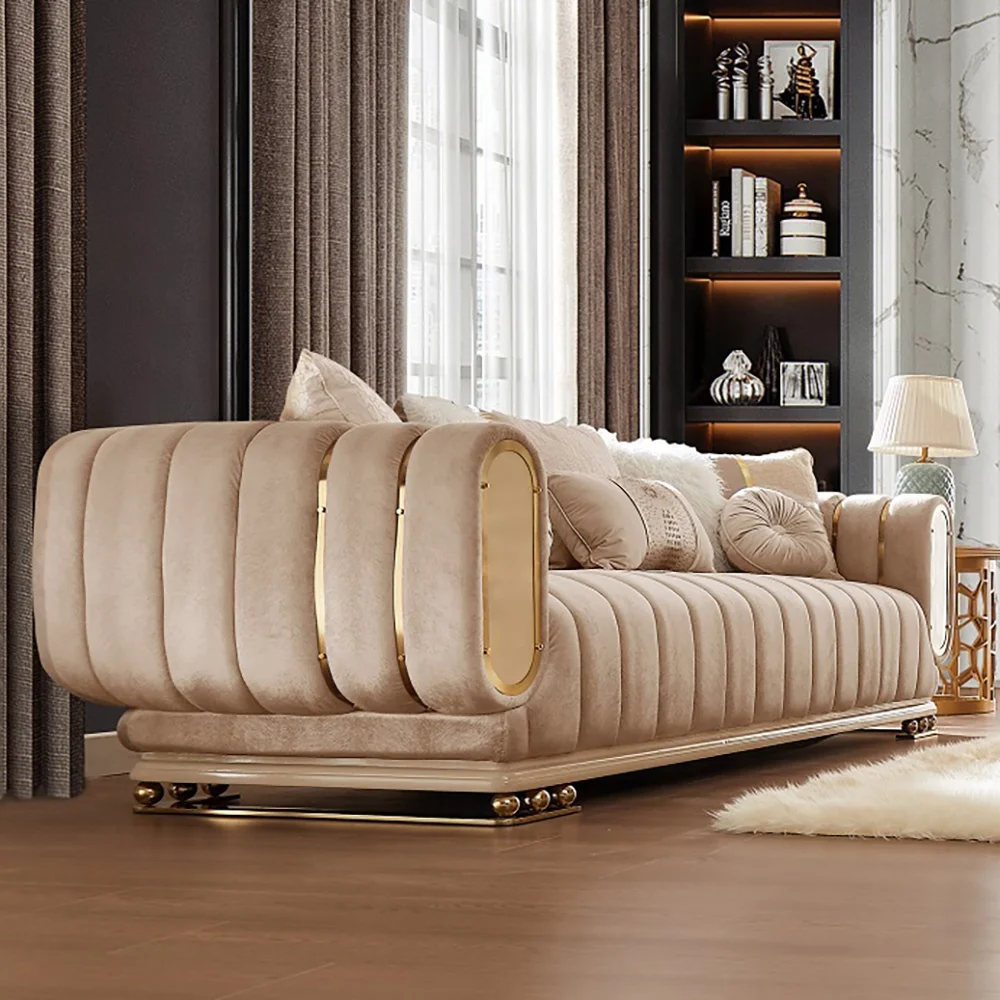 

Luxury Chesterfield Sofa Set Velvet Tufted Couch Stainless Steel Living Room Sofas Section Couches for Home Hotel Furniture