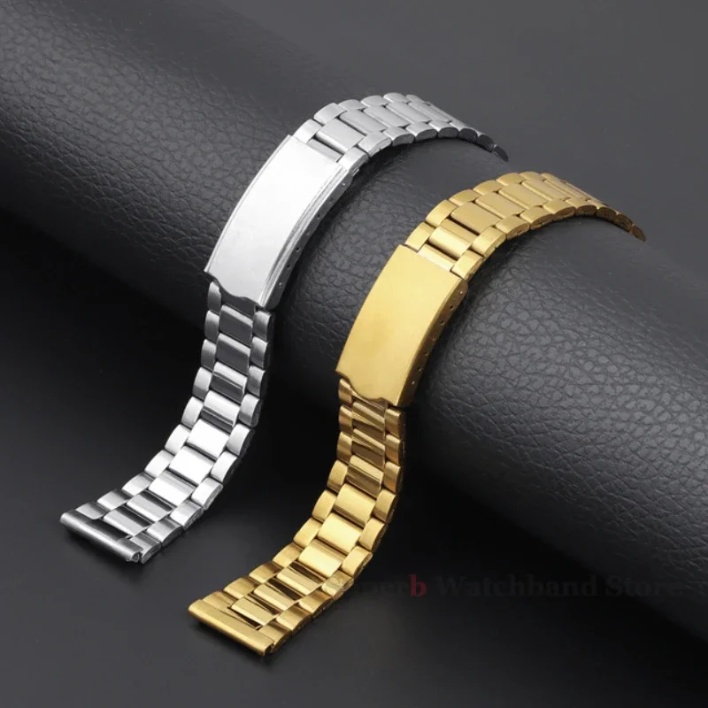 Correa de reloj Universal con hebilla plegable, banda de acero inoxidable dorada de 12mm, 14mm, 18mm y 20mm para hombres y mujeres, repuesto de pulsera de Metal