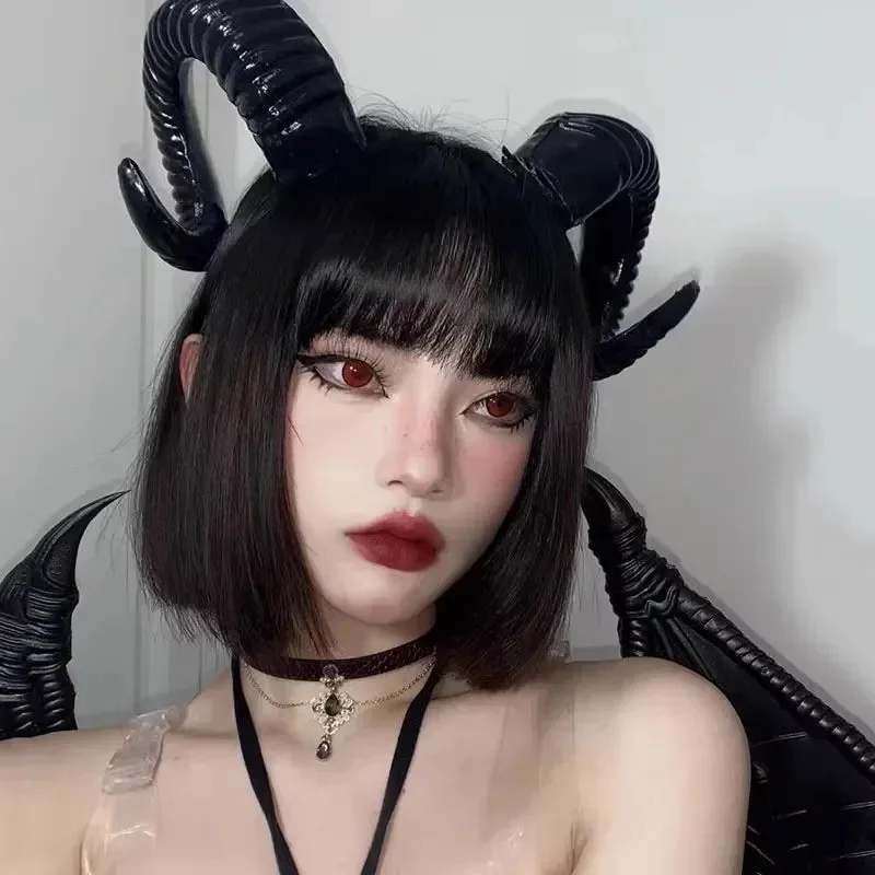 

az15Cos Succubus Animal Games Darkness Hairband Cosplay Halloween Sheep Horn Headwear Comic Exhibition Props Hair Accessories