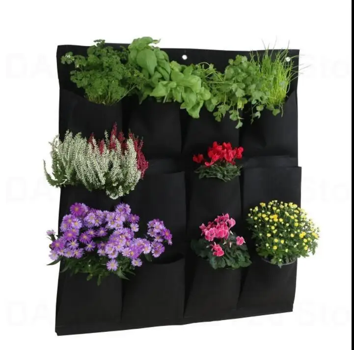 3/6//18/36 pocket Vertical garden plant Grow wall bags planter flower fabric pot indoor Hanging black tools home fabric Planting