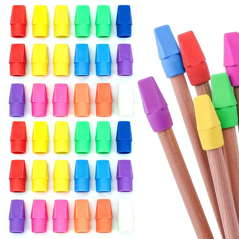 59Pcs Random Color Pencil Cap Erasers Unique Shape Soft Rubber Eraser Caps Bulk for Writing Drawing Correction Stationery ZYF