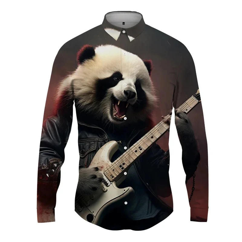 Cute Panda 3D Printed Lapel Men's Shirt ManWomen Casual Fashion Long Sleeves Shirts Button Streetwear Oversized Unisex Clothing