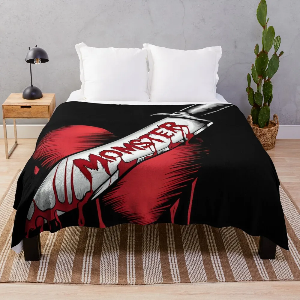 Halloween Tshirt Knife Momster Spooky Horror Party Costume Throw Blanket heavy to sleep warm winter Decorative Sofa Blankets