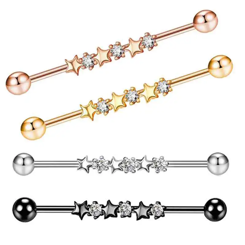 Star Industrial Piercing Set, Borboleta Barbell Industrial, Brinco De Cartilagem Em Massa, Body Piercing Jóias, 14g, 1/2 \