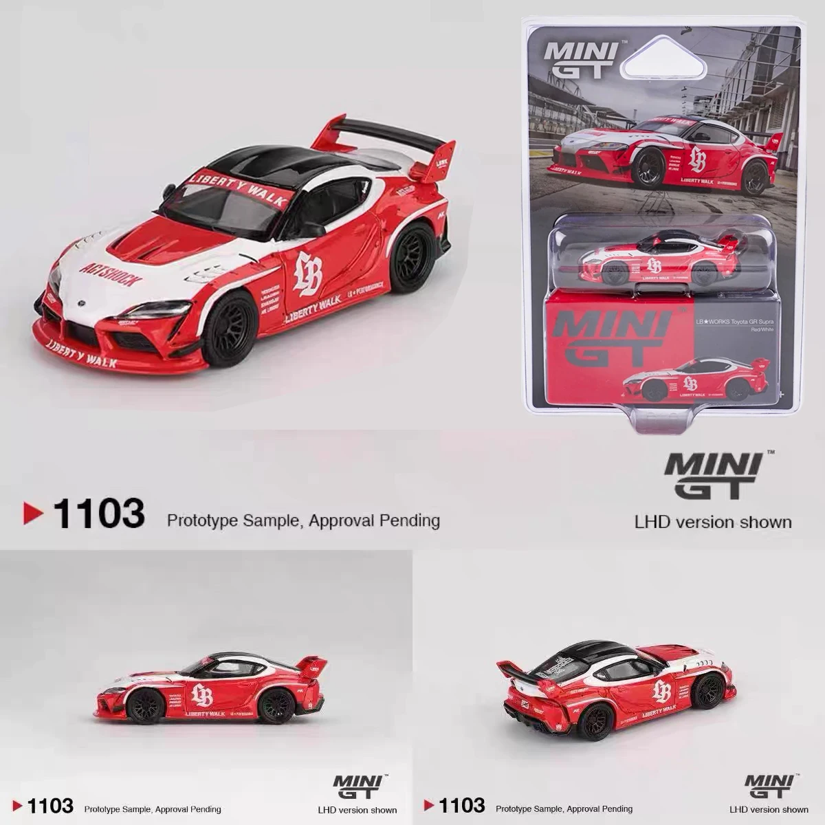 

MINIGT В наличии 1103 1:64 LBWK LB WORKS Toyota GR Supra Красно-белая коллекционная модель автомобиля из литого металла